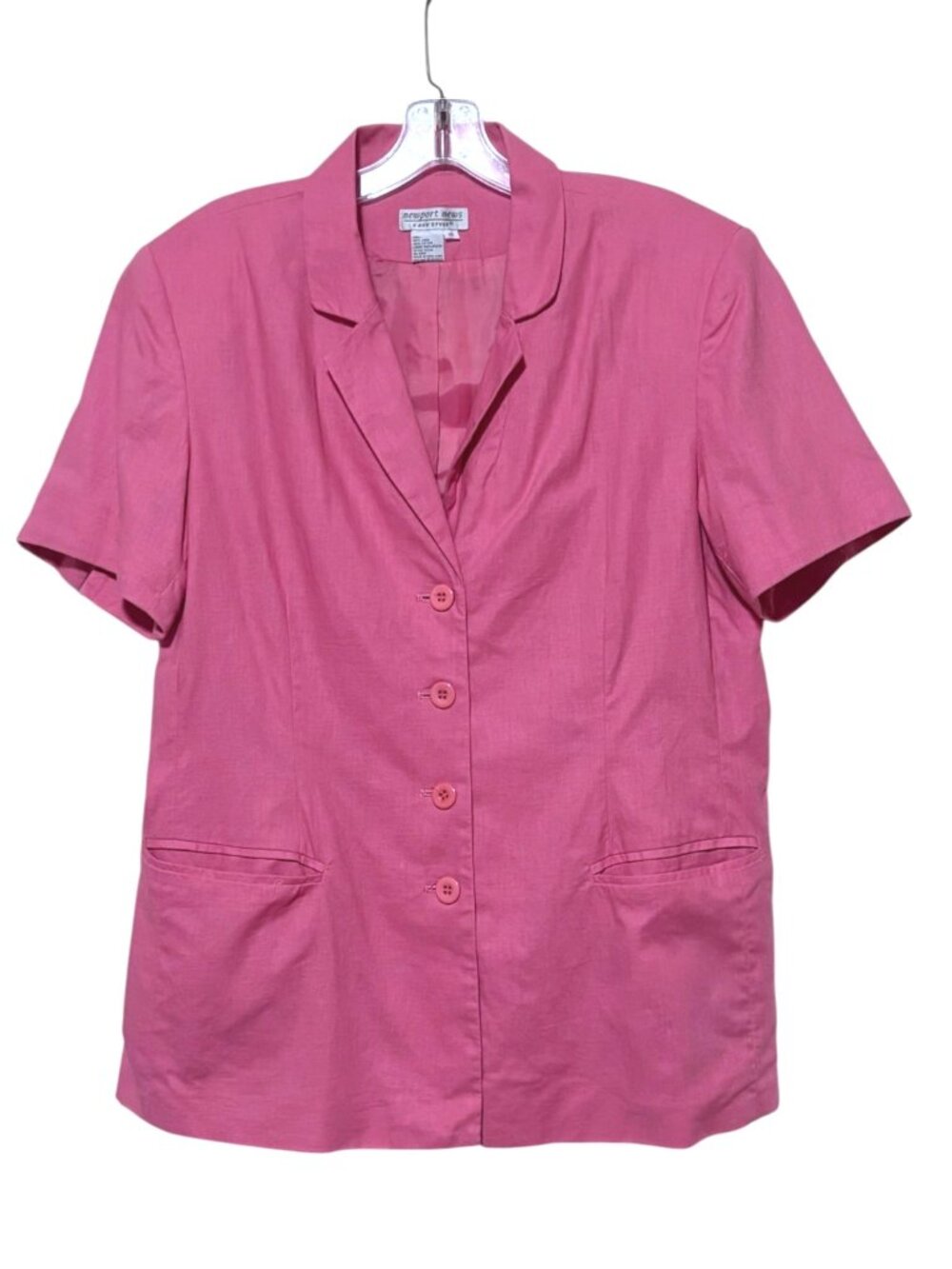 Vintage Newport News Linen Blend Blazer 18 Short Sleeves Pink Office Siren